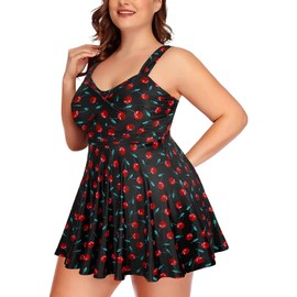 Aqua Eve Plus Size Two Piece Swimsuits for Women Tankini Bathing Suits Flowy Swim Dress with Shorts, Cherry, 22 Plus