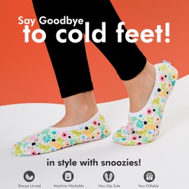 Snoozies Skinnies slipper socks for Women - Non-Slip slipper socks with Lightweight and Soft Sherpa Lining - Foldable Travel Sippers-Butterfly Garden-Large