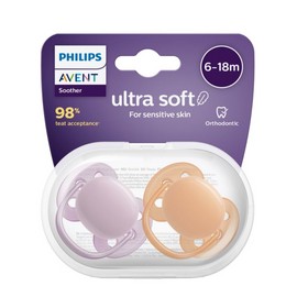 Avent Ultra Soft Soother Plain 6-18 Months 2 Pack