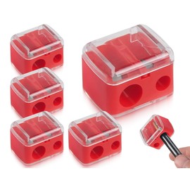 Lhbwhiz Pack of 4 Sharpeners for Eyeliner Pencils, 2 Holes Cosmetic Sharpener, Makeup Double Pencil Sharpener, Cosmetic Pencils, Portable Dual Sharpener, for Eyebrow Pencil, Lip Liner (Red)
