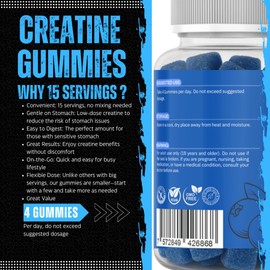 XUZA Creatine Gummies | Creatine Monohydrate with B12 & L-Taurine | Non-GMO, No-Sugar, Vegan, (Blueberry)