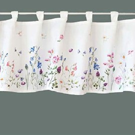 Raebel OHG Panneaux Bistro Curtain Kitchen Curtain Colourful Flowers on White Background (30 x 150 cm)