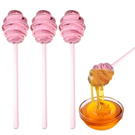3Pcs Honey Dipper,PinkHoney Dipper Stick,Portable Glass Honey Dipper,5.34 Inches Honey Wand for Home Kitchen,Wedding Party Favors
