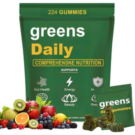Greens Gummies - Organic Chlorella and Spirulina, Digestive & Gut Health, Formulated with 60+ Ingredients, Multi-Vitamins & Minerals, Daily Gummies, 224 Gummies Bear