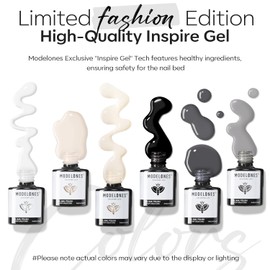 Modelones Color Gel Nail Set 6 Colors Black Milky White Neutral Nude Grey Glitter Soak Off Home DIY Nail Salon Nail Art Gift Nail Kit