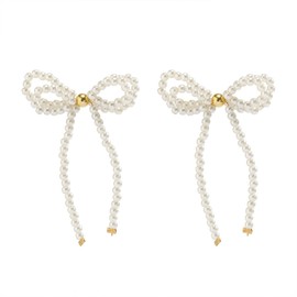 Pearl Bow Earrings for Women Bow Earrings Pearl Statement Earrings Pearl Bow Tassel Dangle Drop Earrings for Party Holiday Jewelry Gifts for Women (A)