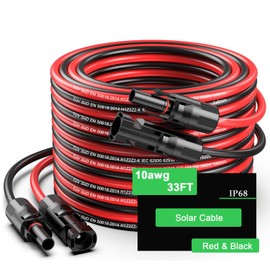 JXMXRPV 33Ft Solar Panels Extension Cables, 6mm² PV Cable with Male and Female Connectors, IP68 Waterproof, 10AWG Solar Wire