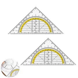 Set of 2 Set Square Primary School, Set Square with Handle, Set Square Small, Set Square Set, Shatterproof and Transparent, Plastic Geometry Triangle for School and Office (15 cm)