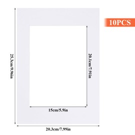 Pack of 10 Passepartout Frame Paper, Yoke Partout Cardboard 20 x 25 cm Rectangular, Paspertout Frame Mats, Picture Frame Acid-Free White for Framing Pictures Photos Poster Painting (20.3 x 25.3 cm)