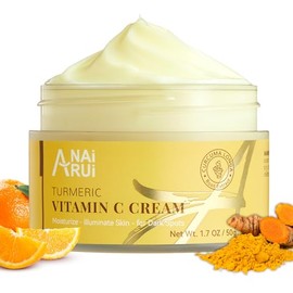 ANAiRUi Turmeric Vitamin C Face Cream, Moisturising Collagen Face Cream Against Dark Spots, Wrinkles, Anti-Ageing, Even Skin Colour, Christmas Gifts for Women, 50 g