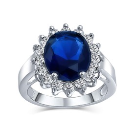Bling Jewelry Royal Engagement Ring Simulated Sapphire Rhodium Plated