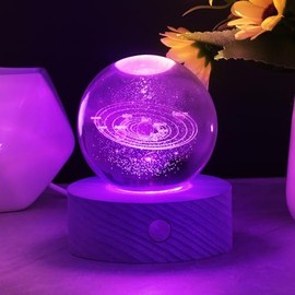 HOTUT HOTUT 3D Solar System Crystal Ball, 3D Planets Crystal Ball with Wooden Base, Space Galaxy Crystal Ball, 3D Crystal LED Night Light Tabletop for Birthday Gift Anniversary Home Decor