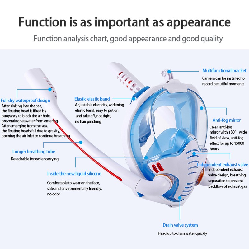 Snorkeling Mask Double Tube Silicone Full Drying Diving Mask Adults