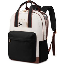 LOVEVOOK Women's Laptop Backpack with Laptop Compartment, School Backpack Teenager Waterproof Travel Backpack Business Backpacks Work Bag Daypacks for Travel University School, Beige-black-brown, 17.3