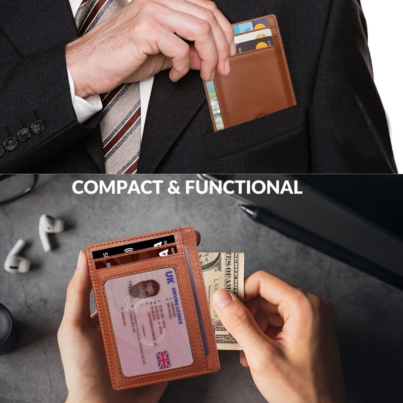 ALLEN & MATE Leather Card Holder Slim Wallet, RFID Blocking
