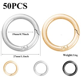 Oenothera 50 Pieces 27mm Spring O Rings, Metal Rings for Craft, Round Spring Snap Clip Hooks, for Bag Purse Handbag Strap Craft Jewelry Making