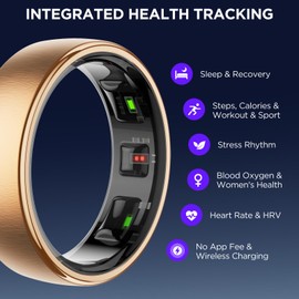 Fitness Tracker with Sleep Tracking, Smart Ring for Women Men, Activity Trackers Fitness Ring with 24/7 Heart Rate Monitor,Step Counter,Calorie Pedometer,No Subscription,for iOS Android(Rose Gold,#14)
