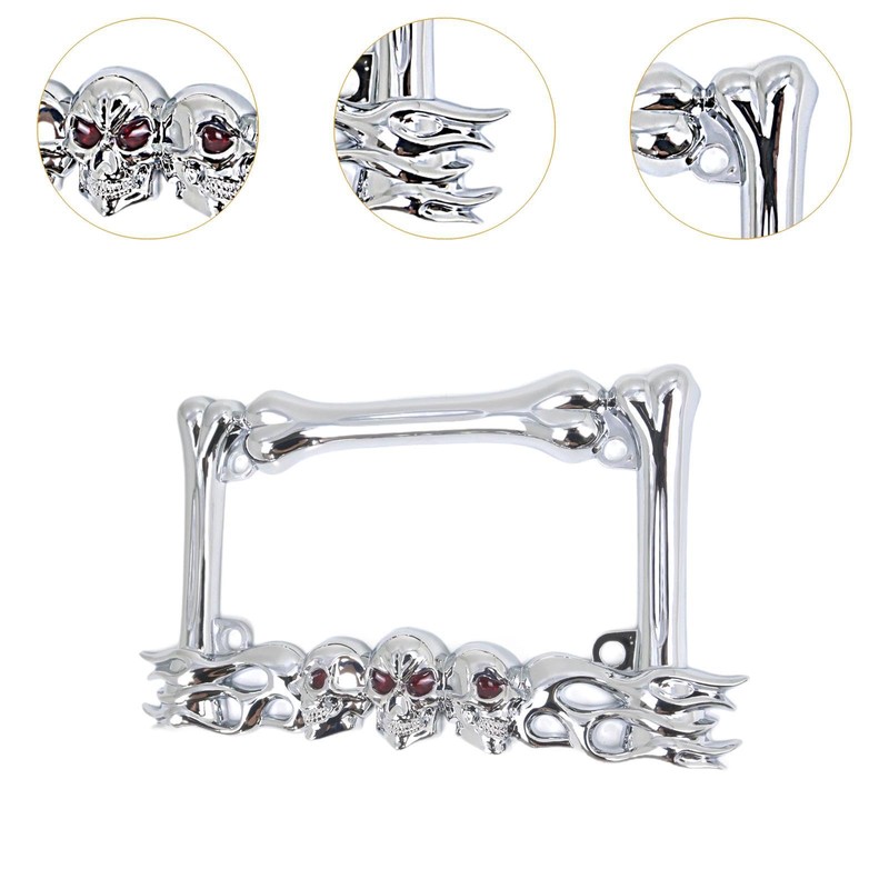 Skull Decor Motorcycle License Plate Frame 9x5.5inch Accessory Motorbike Spare