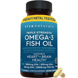 Viva Naturals Omega 3 Fish Oil Supplement, 90 Softgels - The HIGHEST Concentration Omega 3 Capsules, 2,200mg Fish Oil/serving by Viva Labs