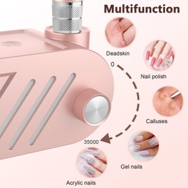 Enniewi Nail Cutter, 35000 U/M Professional Nail Cutter for Gel Nails and Acrylic Nails, Manicure Pedicure Set, Bit Lock Design, with 35 Adjustable Speeds and LED Display, Rose