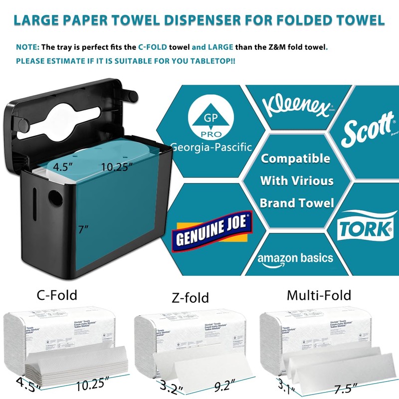 Multifold Paper Towel Dispenser Countertop, Heavy Duty Wide-Design, 300-Sheet Large