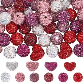 SUNNYCLUE 56pcs Valentine Day Clay Beads Heart Clay Beads Sparkly Shiny Rhinestone Pink Red White Fancy Diamond Round Shaped Spacer Bead For Jewellery Making Pen Beading Women Earring Gifts Supplies