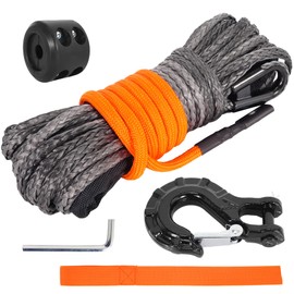 RUHUO Synthetic Winch Rope Kit, 3/16" x50' Winch Cable with Protective Sleeve, Heavy-Duty Winch Hook and Rubber Stopper, Winch Accessories for Off-Road SUV, UTV, ATV (Black&Orange, 3/16" x50')