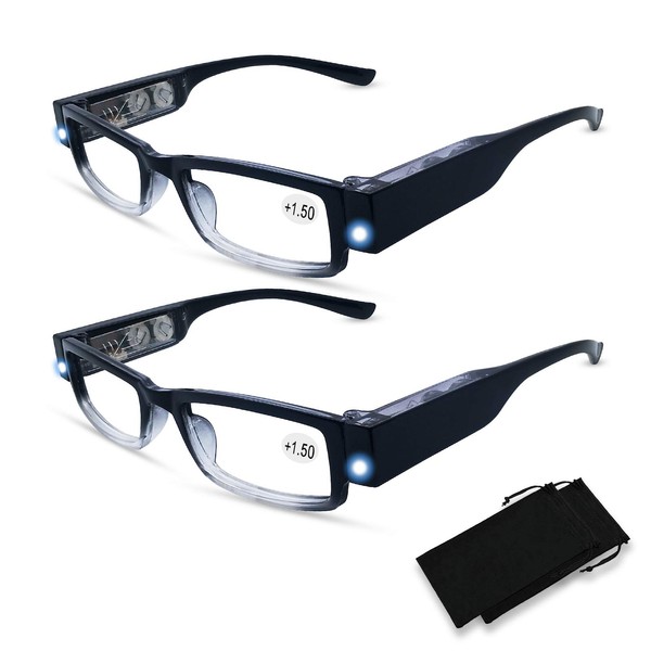 DuanMei 2 Pack Led Readers Reading Glasses with Lights in