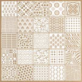 25 PCS Geometric Stencils for Painting, Plastic Reusable Stencils for Crafts on Wood, Furniture, Floor, Tile and Other DIY Home Decor Projects