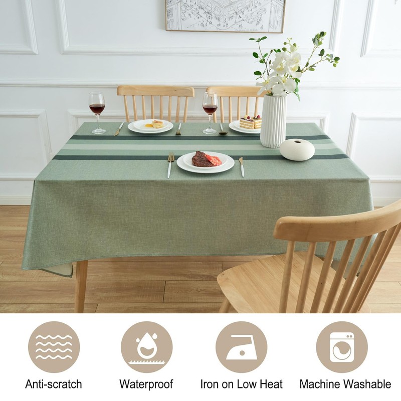 Tablecloth Green Stripes Linen Tablecloths Elegant Washable Tablecloth Small Outdoor