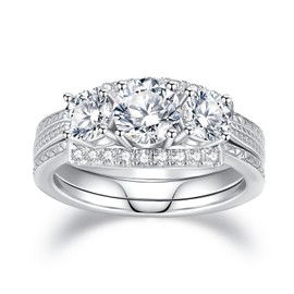 VAXOJEL Moissanite Rings for Women Wedding Set 2.3CTTW 3 Stone Round Cut Moissanite Wedding Ring Set S925 Sterling Silver Moissanite Bridal Set for Wedding Anniversary Engagement (8)