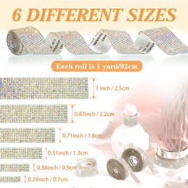 6 Rolls Self-Adhesive Rhinestone Ribbon Crystal Diamond Bling Ribbon DIY Decoration Sticker with 2 mm Rhinestones for DIY Arts Crafts,Wedding Party Decor,Car Phone Decoration. (AB)