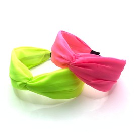 XXFBJNMD 2 Pcs Solid Color Fluorescent Wide Hair Bands Ladies Non-slip Cross Knot Neon Headbands Suitable for Women's Wash, Outdoor, Daily Life Wear.