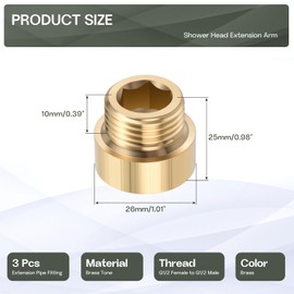 Awclub Shower Head Extension Arm, Brass G1/2 Male to Female Thread 25mm/0.98" Length Extender Pipe Fitting Nipple for Showers, Faucets, and Plumbing with PTFE Thread Seal Tape 3 Pack