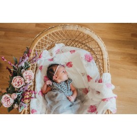 Muslin Swaddle Blankets for Baby Girls, 2-Pack, Soft Cotton Swaddling Wrap for Newborn Infants, X-Large 47 x 47 inches, Pink Purple Flowers by Margaux & May