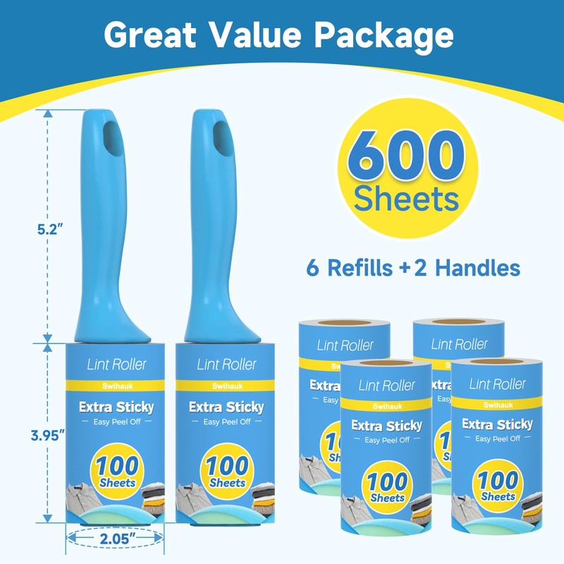 Swihauk 600 Sheets Extra Sticky Lint Rollers for Pet Hair,