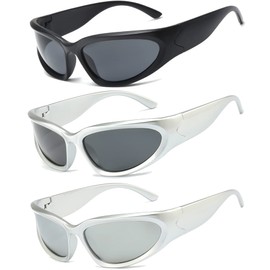 Long Keeper 3 Pair Wrap Around Sunglasses - Unisex Sport Driving Sunglasses Futuristic Trendy Vintage Sun Glasses UV400 Shades for Men Women