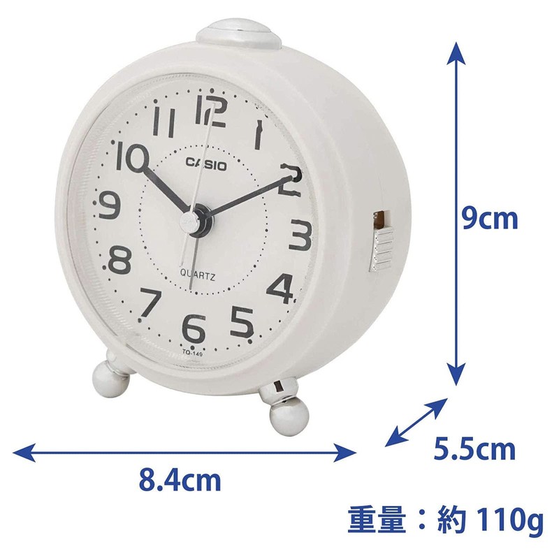 Casio TQ-149-7JF Alarm Clock, White, Analog, Small, Snooze Light, White