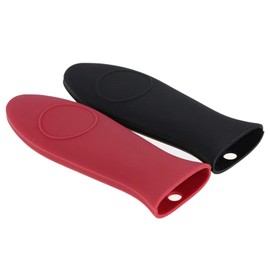 2 Pack Silicone Pan Handle Sleeve, Heat Resistant Cast Iron Skillet Handle Covers for Pots and Pans, Assist Handle Holder Grip for Kitchen Frying Griddles Cookware (Red & Black)