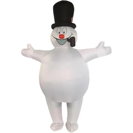 Snowman Inflatable Costume for Adults, Full Body Blow Up Snowman Mascot Suit with Black Top Hat & Pipe, Funny Christmas/Halloween Cosplay Costume, One Size Fits All Men Women