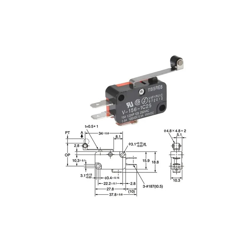 Micro Limit Switch Final Carrera Interruptor Palanca Rodaja V-156-1c25