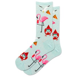 Hot Sox Women's Funny Animal Crew Socks-1 Pair Pack-Cool & Cute Wordplay Novelty Fashion Gifts, Flamingo Seagull and Crab (Mint Melange), 4-10