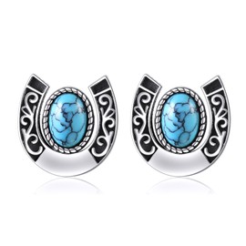 ONEFINITY Turquoise Horseshoe Earrings 925 Sterling Silver Horseshoe Studs Western Jewelry Gifts For Women