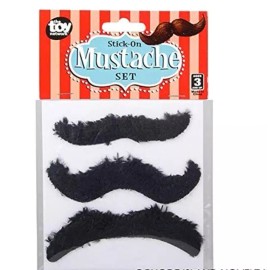 3 Mustache Stick On Set Purim Mardi Gras Gag Costume Masks School Pretend Play