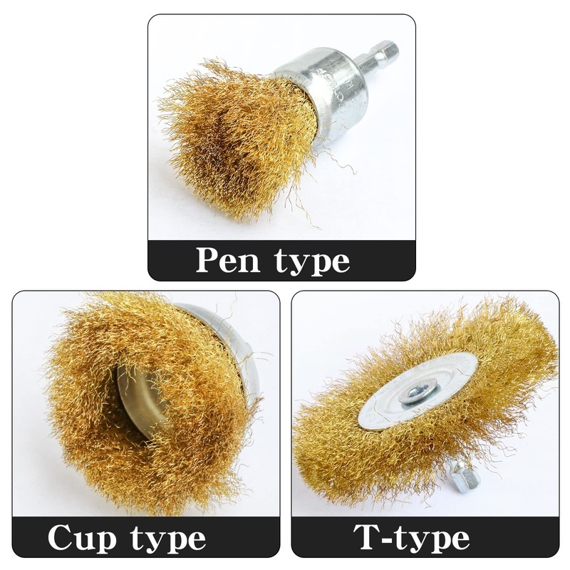Hiqalty 6PCS Brass Wire Wheel Brush Kit for Drill,Crimped Cup