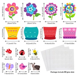 28 Pieces Flower Cutouts Flowers Bulletin Board Flower Pot Paper Cutouts with 3 Sheets Glue Point Dots Springtime Blooms Classroom Decorations for Home Office School Party Decor