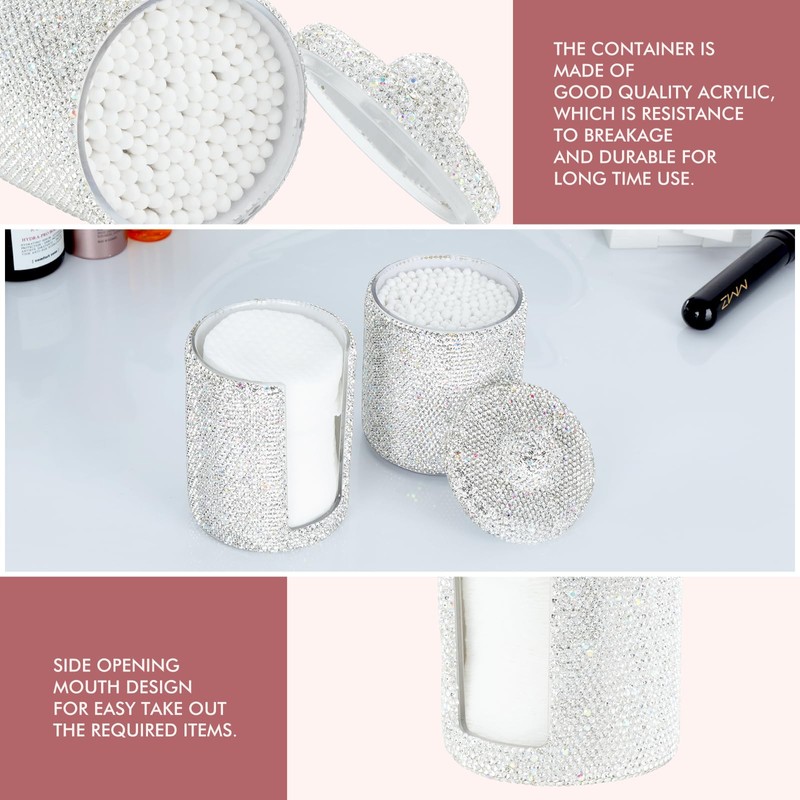 KEYPOWER Bling Rhinestone Cotton Ball Pad Swabs Make Up Pads