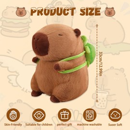 Simulation Capybara Plush Toy, 33 cm Capybara Wearing Turtle, Cute Capybara Plushie, Simulation Animal Capybara Dolls, Capybara Stuffed Toy, Capybara Cuddly Toy for Birthday Gift