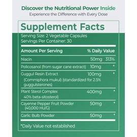 logos nutritionals Cholest Essentials - 60 Capsules | Vegan Supplement with Garlic, Niacin, Policosanol, Guggul, Plant Sterol & Cayenne | Daily Wellness Capsules for Men and Women