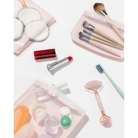 W&P Porter Silicone Reusable Storage Bags, Flat Variety 3 Pack (10oz, 34oz, 46oz), Blush, Food Storage Container, Microwave and Dishwasher Safe, Easy Cleaning